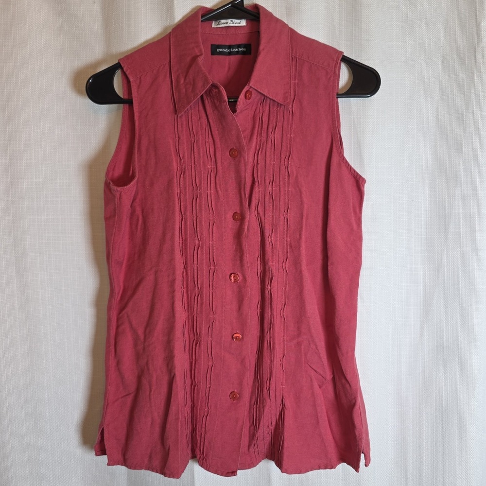 goodclothes Coral Linen Blend Sleeveless Collared Top Women Size S